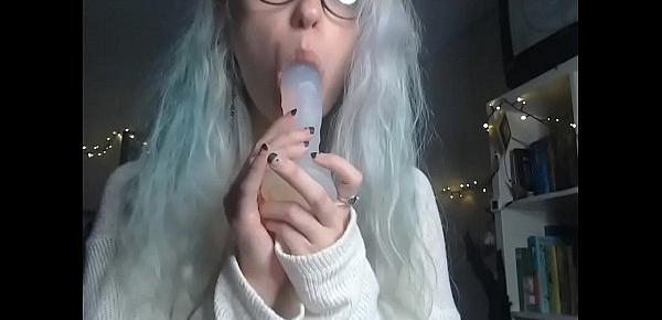  Cute Gamer Girl Shows Tits and Sucks Dildo